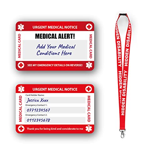 Medizinische Notfallkarte, Informationskarte mit beschreibbarem Panel und gemustertem Schlüsselband, medizinische Notfall-Kontaktkarte (medizinische Warnkarte und verstecktes rotes Schlüsselband) von BOSPHORUS CARD