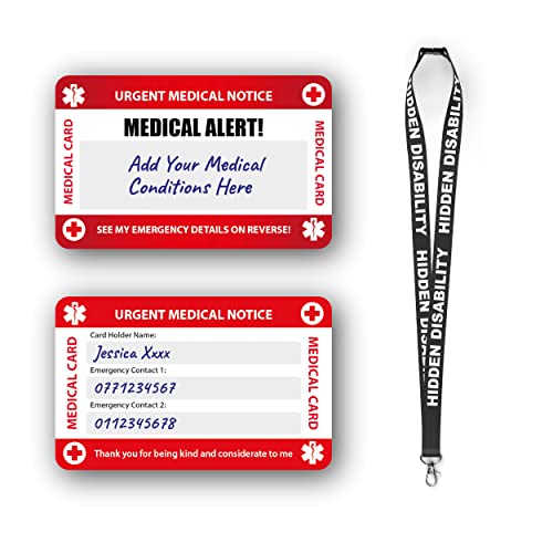 Medizinische Notfallkarte Informationskarte mit beschreibbarem Panel und gemustertem Schlüsselband medizinische NotfallKontaktkarte (Medizinische Warnkarte und verstecktes BehinderungsSchlüsselband) von BOSPHORUS CARD