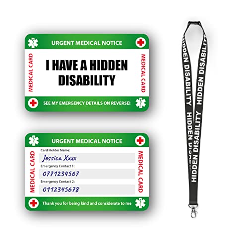 Medizinische Notfallkarte für Behinderungen, mit beschreibbarem Panel, gemustertem Schlüsselband (versteckte Behinderungskarte und verstecktes schwarzes Schlüsselband) von BOSPHORUS CARD
