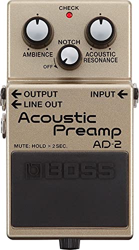 BOSS AD-2 Acoustic Preamp Gitarrenpedal, Elektroakustischer Gitarrenvorverstärker mit modernem BOSS Sound-Processing von BOSS