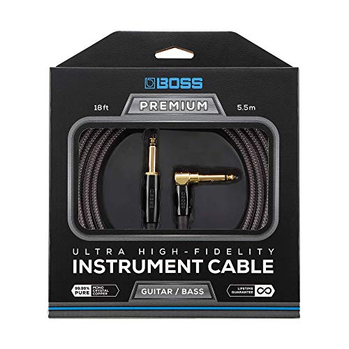 BOSS BIC-P18A Ultra-High-Fidelity Instrumentenkabel – 18ft / 5.5m – Gerader auf gewinkelter 6,3-mm-Klinkenstecker mit 24 Karat vergoldeten Steckerkontakten – Herausragender Sound von BOSS