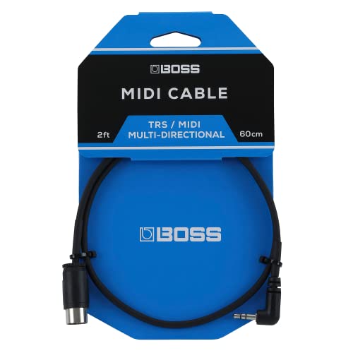 BOSS BMIDI-2-35 – 60 cm – Platzsparendes 3,5 mm TRS auf 5-Pin MIDI-Kabel mit multidirektionalen Steckern – hochwertige Verbindung Pedalen von BOSS