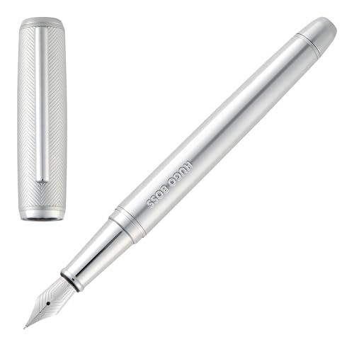 BOSS HUGO Pace Füllfederhalter – Edles Schreibgerät aus Messing, mattiert mit Edelstahlfeder – Hochwertige Verarbeitung & Geschenkverpackung (HSL5652) (Silber) von BOSS
