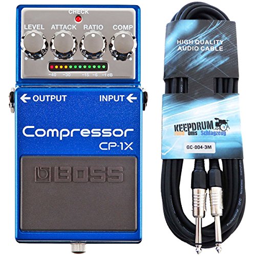 Boss CP-1X Kompressor Pedal für Gitarre + keepdrum Gitarrenkabel 3m von BOSS