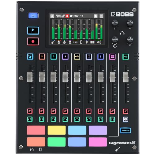BOSS Gigcaster 8 | 8-Kanal Audio-Streaming-Mixer mit Gitarre/Bass-Direkteingang | 4 XLR/TRS Kombo-Eingängen | Integriertem Stereomikrofon | 8 SFX-Pads | 20x14 USB Audio Interface | Interner Aufnahme von BOSS
