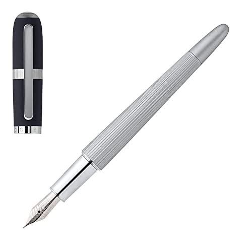 Hugo Boss Füllfederhalter Contour Navy Silber Messing Federstärke: M, mit blauer Tintenpatrone, Größe: 136 mm, HSH0052N von BOSS