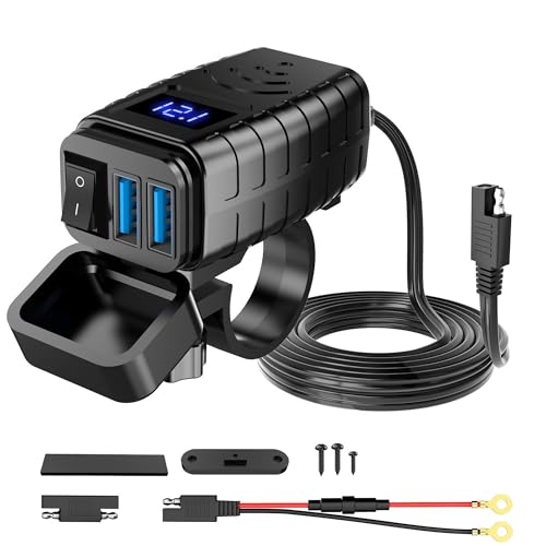 12V Motorrad USB Steckdose Wasserdicht: Dual USB Motorrad Ladegerät QC3.0 Motorrad USB Steckdose mit EIN-/Ausschalter und LED Spannungsmesser für Motorrad Wohnmobil Boot KFZ (USB A+ USB A (Blau)) von BOTEWO