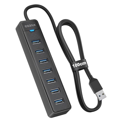 7-Port USB Hub 3.0: USB Verteiler Steckdose mit 1M Kable - USB Splitter, USB Adapter Mehrfach, USB Docking Station für PC, Laptop, MacBook und mehr von BOTEWO