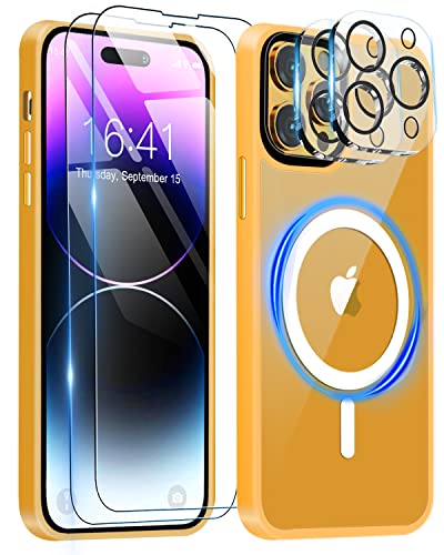 BOTOER für iPhone 14 Pro Max Hülle, kompatibel mit Magsafe, [2 Stück Panzer Schutz Glas und 2 Stück Kameraschutz] Kratzresistente Stoßfest Magnetische 6.7 Zoll, Orange von BOTOER