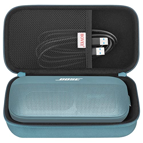 BOVKE Harte Tasche für Bose SoundLink Flex Tragbaren Bluetooth Lautsprecher, Extra Netztasche für Bluetooth Lautsprecher Bose Ladegerät, Ladekabel, Stone Blue von BOVKE