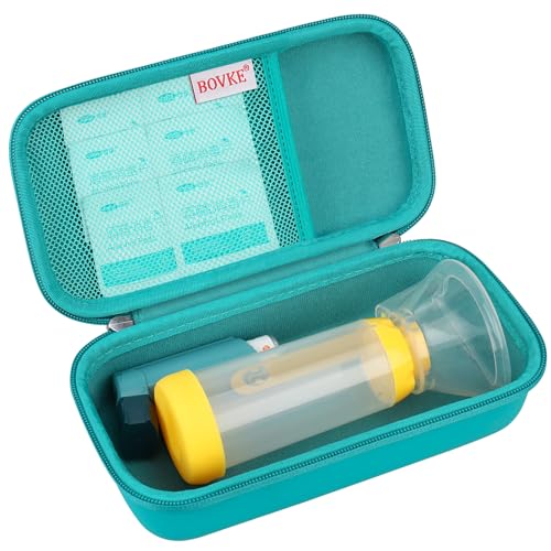 BOVKE Harter Reisekoffer Asthma-Inhalator, Inhalator-Abstandshalter für Kinder und Erwachsene, Masken, Inhalator-Halter Asthma-Tragetasche mit Netztasche für Medizin und anderes Zubehör, Türkis BOVKE Harter Reisekoffer Asthma-Inhalator, Inhalator-Abstandshalter für Kinder und Erwachsene, Masken, Inhalator-Halter Asthma-Tragetasche mit Netztasche für Medizin und anderes Zubehör, Türkis von BOVKE