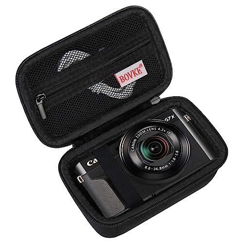 BOVKE Kameratasche für Canon PowerShot G7X Mark III, G7 X Mark II Digital 4K Vlogging Kamera, Canon Live Streaming Videokamera Reisetasche mit Netztasche für USB-Kabel und Batterien, schwarz von BOVKE