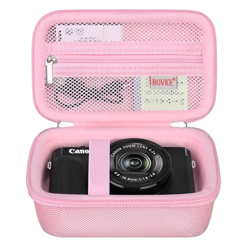 BOVKE Kameratasche für Canon PowerShot G7X Mark III Tong7 X Mark II Digital 4K Vlogging Kamera, Canon Live Streaming Videokamera Reisetasche mit Netztasche für USB-Kabel und Batterien, Rosa von BOVKE