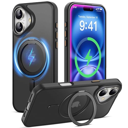 BOVOGAVA Entworfen für iPhone 16 Hülle mit magnetischem, unsichtbarem Ständer [Militärischer Fallschutz] [Kompatibel mit MagSafe] Schwarz von BOVOGAVA