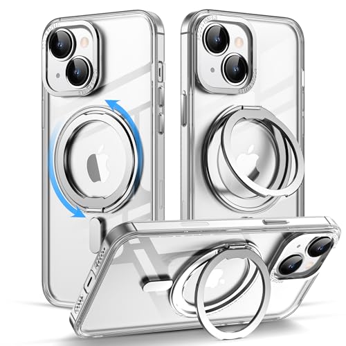Schutzhülle für iPhone 15 mit magnetischem, unsichtbarem Ständer, militärischer Fallschutz, kompatibel mit MagSafe, tolles Griffgefühl, stoßfest, wasserdicht, strapazierfähig, transparent, für iPhone von BOVOGAVA