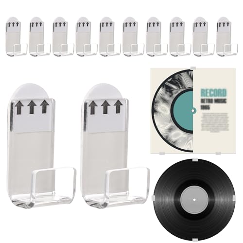 12 Stück Vinyl-Schallplatten-Wandhalterung Ohne Bohren, Vinyl Wandhalterung Acryl Vinyl-Wandhalter Selbstklebend Vinyl-Regale Schallplatten-Aufhängeklammern für Gatefold-Alben LPs Wanddekoration von BOXOB