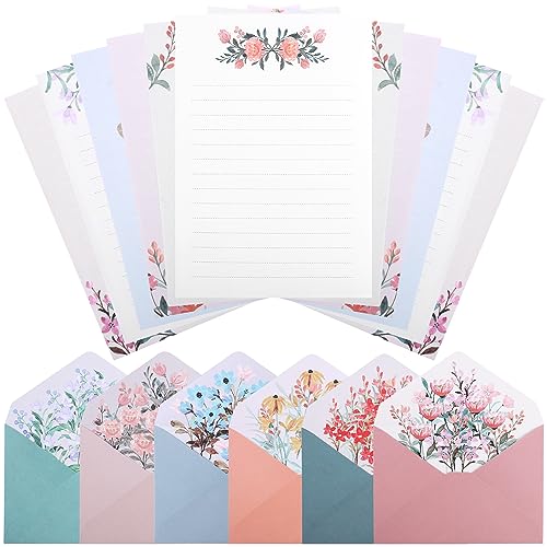 24 Stück Blumen Briefpapier, mit 12 Stück Blumenpapier Umschlägen Exquisites Briefpapier und Umschläge Set Briefpapier mit Linien für Geburtstags-Hochzeitseinladung (6 Sets) von BOXOB