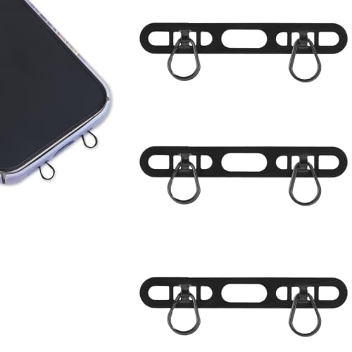 BOXOB 3 Stück Metall-Telefon-Haltelaschen für das iPhone, Ultradünnes Telefon-Lanyard-Patch aus Edelstahl mit 2 Ringen Anti-Verlust-Handy-Lanyard-Pads, Keine Ladestörungen (Schwarz) von BOXOB