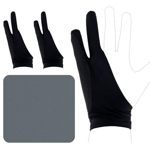 BOXOB Zwei-Finger-Künstlerhandschuh für iPad & Grafiktablett, 18x7cm Wischfest Digitale Zeichenhandschuhe mit Reinigungstuch für Rechte und Linke Hand Geschenk Digitale Künstler (Klein) von BOXOB