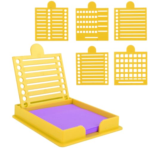 Haftnotizhalter mit Fünf Verschiedenen Schablonen, Linienkasten Zeichenvorlagen Haftnotizhalter für 7,62x7,62cm Große Haftnotizen für Zimmer Büro Schule Schreibtisch Organizer (Gelb) von BOXOB