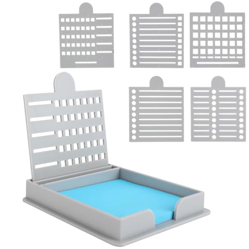 Haftnotizhalter mit Fünf Verschiedenen Schablonen, Linienkasten Zeichenvorlagen Haftnotizhalter für 7,62x7,62cm Große Haftnotizen für Zimmer Büro Schule Schreibtisch Organizer (Grau) von BOXOB