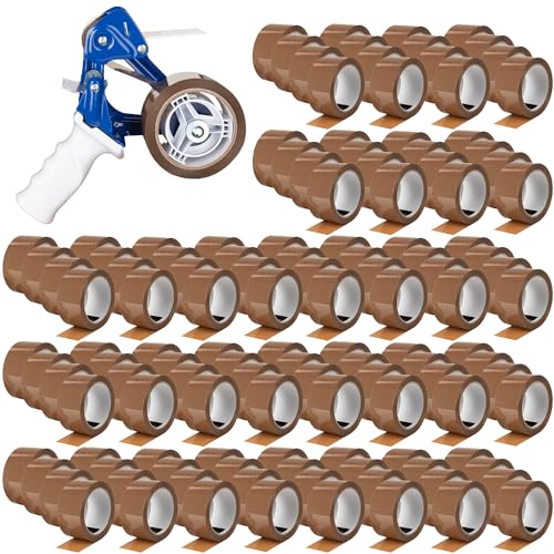 BOXXtape Premium braun 132 Rollen + gratis Handabroller für Klebebänder bis 50 mm Bandbreite | Sicherheitsmesser von [BOXXCO]
