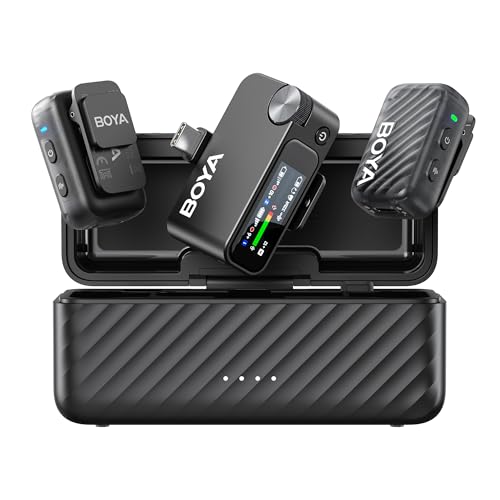 BOYA BOYAMIC 2 Mini Mikrofon für Handy, iPhone 15/16, Android, Kamera, 48KHz/32Bit(Optional), AI Rauschunterdrückung, Ansteckmikrofon, USB-C/3,5 mm, 8G-Speicher, 300m von BOYA