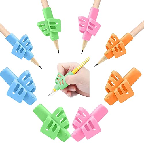 BOZILY Bleistift Griffe 8 Stück Ergonomische Stifthalter für Verschiedene Stifte, Korrekte Handschrift Haltung für Kinder Kindergarten Erwachsene Spezielle Bedürfnisse Righties oder Lefties(4 Farben) von BOZILY