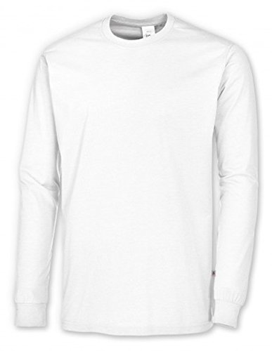 BP 1620-171-21-XS Langärmeliges Unisex-T-Shirt, 1/1 Ärmel, Rundhalsausschnitt und Strickbund, 70 cm, 180,00 g/m² Stoffmischung, weiß, XS von BP