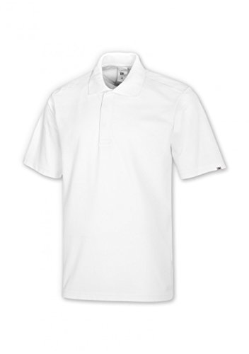 BP 1625-181-21-5XL Unisex-Poloshirt, 1/2 Ärmel, Polokragen mit verdecktem Druckknopfband, 70 cm, 220,00 g/m² Stoffmischung, weiß, 5XL von BP