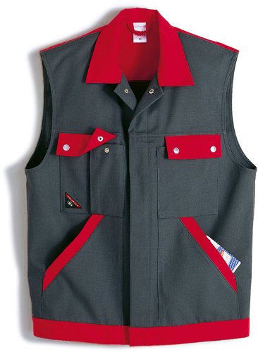 BP Profil 1461-720-53 Weste - Stoffhosenträger mit Gummieinsatz - Taschen für Knieschoner - Reine Baumwolle - Stämmige Passform - Größe: L - Farbe: dunkelgrau/rot von BP