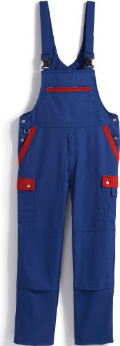 BP Profil 1844-720-13 Latzhose - Stretch Hosenträger - Verstellbarer Bund - Taschen für Knieschoner - 65% Polyester, 35% Baumwolle - Lange Passform - Größe: 102 - Farbe: königsblau/rot von BP