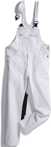 BP Workwear Basic 1413-060-21 Latzhose - Verstellbarer Bund - Kunststoff-Clip-Verschlüsse - Reine Baumwolle - Normale Passform - Größe: 50 - Farbe: weiß von BP
