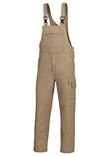 BP Workwear Basic 1482-060-44 Latzhose - Stoffhosenträger mit Gummieinsatz - Taschen für Knieschoner - Reine Baumwolle - Normale Passform - Größe: 44 - Farbe: sand von BP