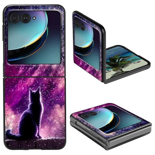 Schutzhülle für Motorola Razr 2024 5G 17,5 cm (6,9 Zoll) mit Galaxie-Katzenmuster, bedruckt, niedlich, schlank, hart, Polycarbonat, stoßfest, Schutzhülle für Motorola Moto Razr 2024 5G von BPQOJB