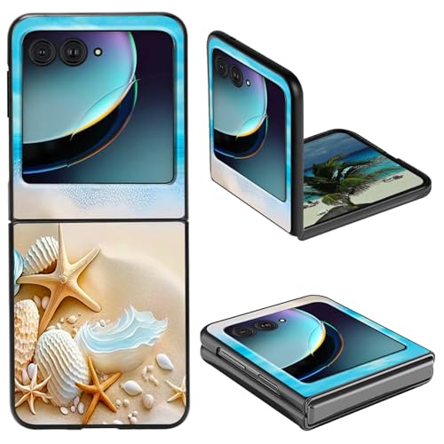 Schutzhülle für Motorola Razr 2024 5G 17,5 cm (6,9 Zoll) mit Muschelmuster am Strand, bedruckt, niedlich, schlank, hart, stoßfest, Schutzhülle für Motorola Moto Razr 2024 5G von BPQOJB