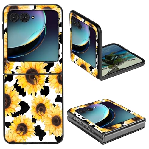 Schutzhülle für Motorola Razr 2024 5G 17,5 cm (6,9 Zoll) mit Sonnenblumen-Motiv und Kuh-Druck, niedlich, schlank, hart, Polycarbonat, stoßfest, Schutzhülle für Motorola Moto Razr 2024 5G von BPQOJB