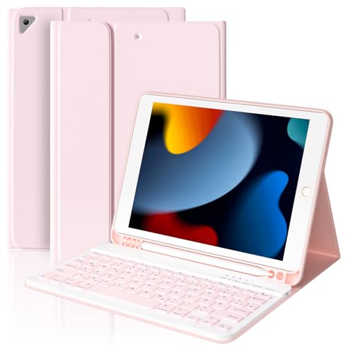 BQSS Tastatur Hülle für iPad 10.2 Zoll (9/8/7 Generation), für iPad Air 3rd und iPad Pro 10.5, Magnetisch Bluetooth Abnehmbare QWERTZ Deutscher mit Schützhülle(pink) von BQSS
