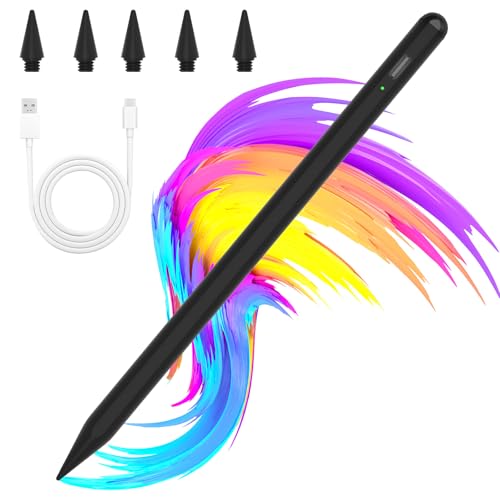 Stylus Stift für iPad 2018-2024,Eingabestifte mit Neigungserkennung & Palm-Ablehnung & Hohe Präzision, für iPad 10/9/8/7/6, Pro 11"/12.9"/13" M4, Mini 6/5, Air 5/4/3/M2(Schwarz) von BQSS