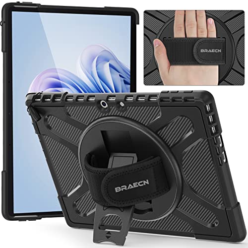 BRAECN Hülle für Microsoft Surface Pro 11 2024 / Pro 10 2024 / Pro 9 2022 13 Zoll, Stoßfeste Robuste Tragbare Hülle mit 360°Drehbarem Ständer und Handgurt, Schwarz von BRAECN