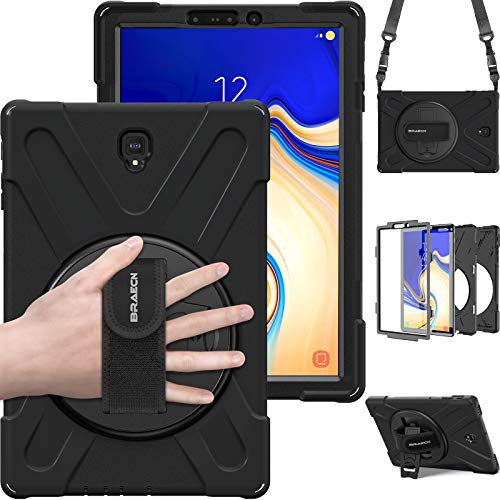 BRAECN Schutzhülle für Samsung Galaxy Tab S4 26,7 cm (10,5 Zoll), robust, stoßfest, mit 360-Grad-Ständer/Handschlaufe und Tragegurt, für Samsung Galaxy Tab S4 2018 Tablet SM-T830/T835/T837 (schwarz) von BRAECN