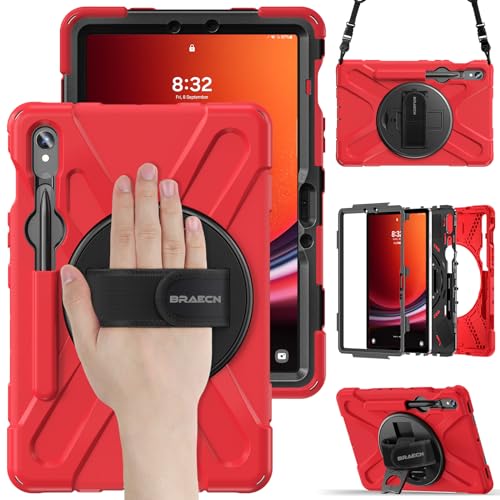 BRAECN Schutzhülle für Samsung Galaxy Tab S9 FE / S9 / S8 / S7 (SM-X510/X516/X518/X710/X716/X718/X700/T870), strapazierfähig, stoßfest, robust, mit 360° drehbarer Handschlaufe und Ständer, von BRAECN