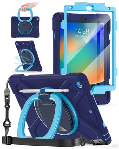 BRAECN for Ipad 9/8/7 Generation Hülle 10.2 Zoll 2021/2020/2019 Silikon Stoßfeste 360 Drehbarer Ständer Schutzhülle mit Displayschutz Handschlaufe Schultergurt von BRAECN