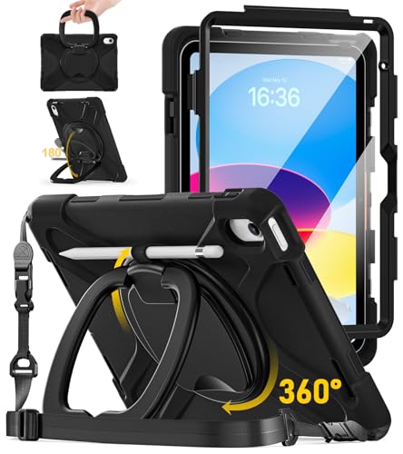 BRAECN Hülle für iPad (A16) 11. Generation 11 Zoll 2025,iPad 10. Generation Hülle 10,9 Zoll 2022, Ganzkörper-Fallschutz mit Displayschutz, Stifthalter, 360° drehbare Handschlaufe/Ständer von BRAECN