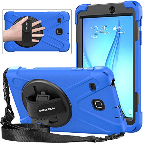 BRAECNstock Schutzhülle für Samsung Galaxy Tab E 8.0 T377, robust, stoßfest, strapazierfähig, mit Ständer, Handschlaufe, Schultergurt für SM-T377A/SM-T377V/SM-T377P (blau) von BRAECNstock