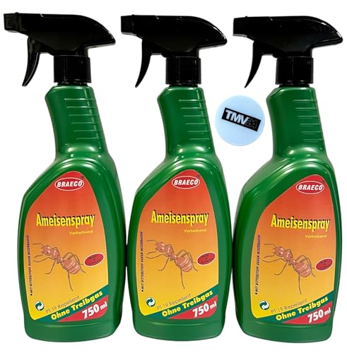 3x 750ml Ameisenspray + 1x TMV24 Einkaufswagenchip - Effektives PT 19 Repellent ohne Treibgas für Außen & Innenräume - Vertreibend & Mit Bitterstoff - Ideal für Innen, Terrasse, Wintergarten, Haus 3x 750ml Ameisenspray + 1x TMV24 Einkaufswagenchip - Effektives PT 19 Repellent ohne Treibgas für Außen & Innenräume - Vertreibend & Mit Bitterstoff - Ideal für Innen, Terrasse, Wintergarten, Haus von BRAECO