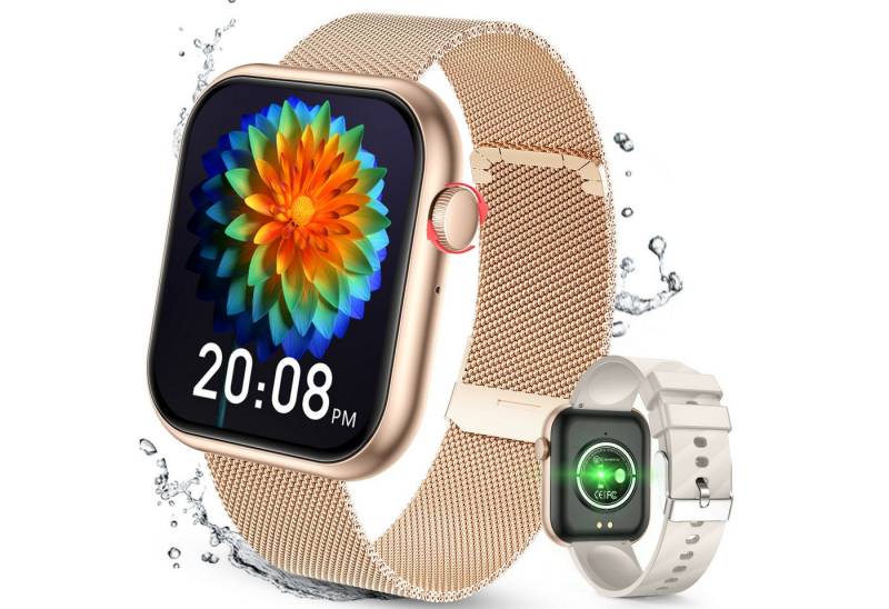 BRAIDOL Smartwatch,Fitness Tracker uhr für Damen Herren mit Telefonfunktion Watch (5 cm/1,96" HD Voll Touchscreen Zoll), 2 Austauschbare Armbänder von BRAIDOL