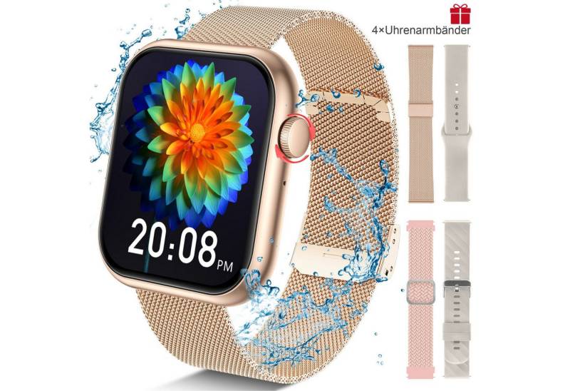 BRAIDOL Smartwatch,Fitness Tracker uhr für Damen Herren mit Telefonfunktion Watch (5 cm/1,96" HD Voll Touchscreen Zoll), 4 Austauschbare Armbänder von BRAIDOL