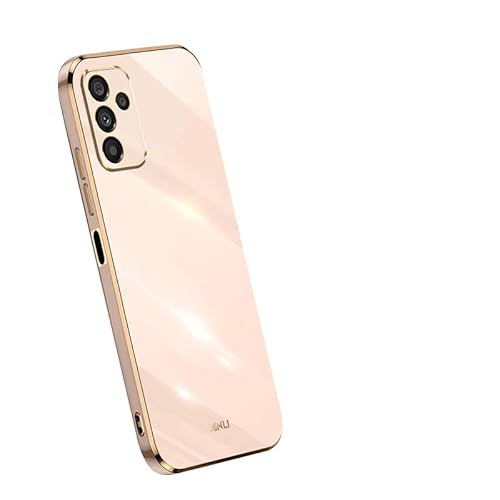 BRAINS Hülle für Samsung Galaxy A14 5G, TPU Silikon Schutzhülle Mit Galvanisierte goldene Rand -rosa von BRAINS