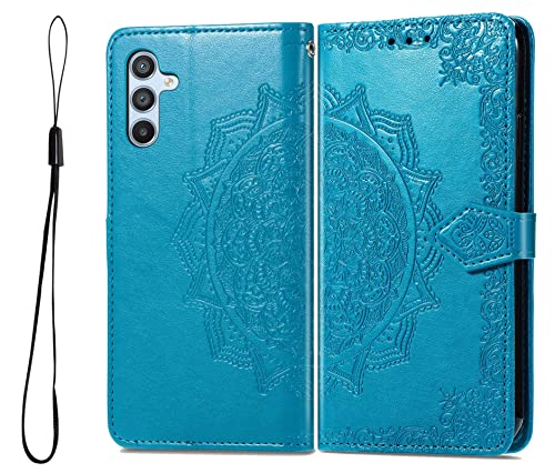 BRAINS Leder Folio Hülle für Samsung Galaxy A34 5G, Flip Handyhülle, Hochwertige Lederhülle Mit Kartenfächern Und Horizontale Standfunktion,Blau von BRAINS